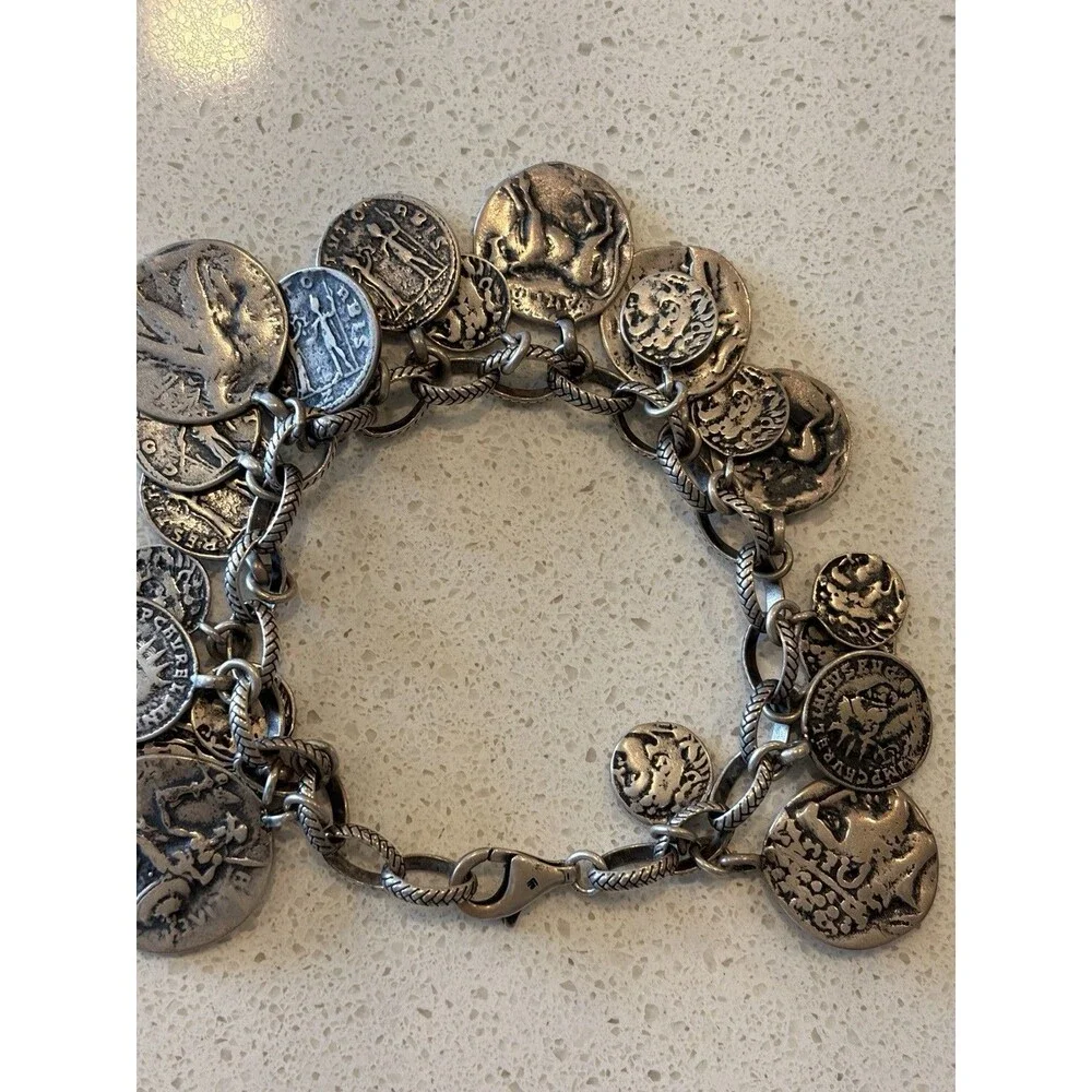 SILPADA-Sterling Silver Oxidized Roman Coin Cha Cha Charm Bracelet B1624 - 8in